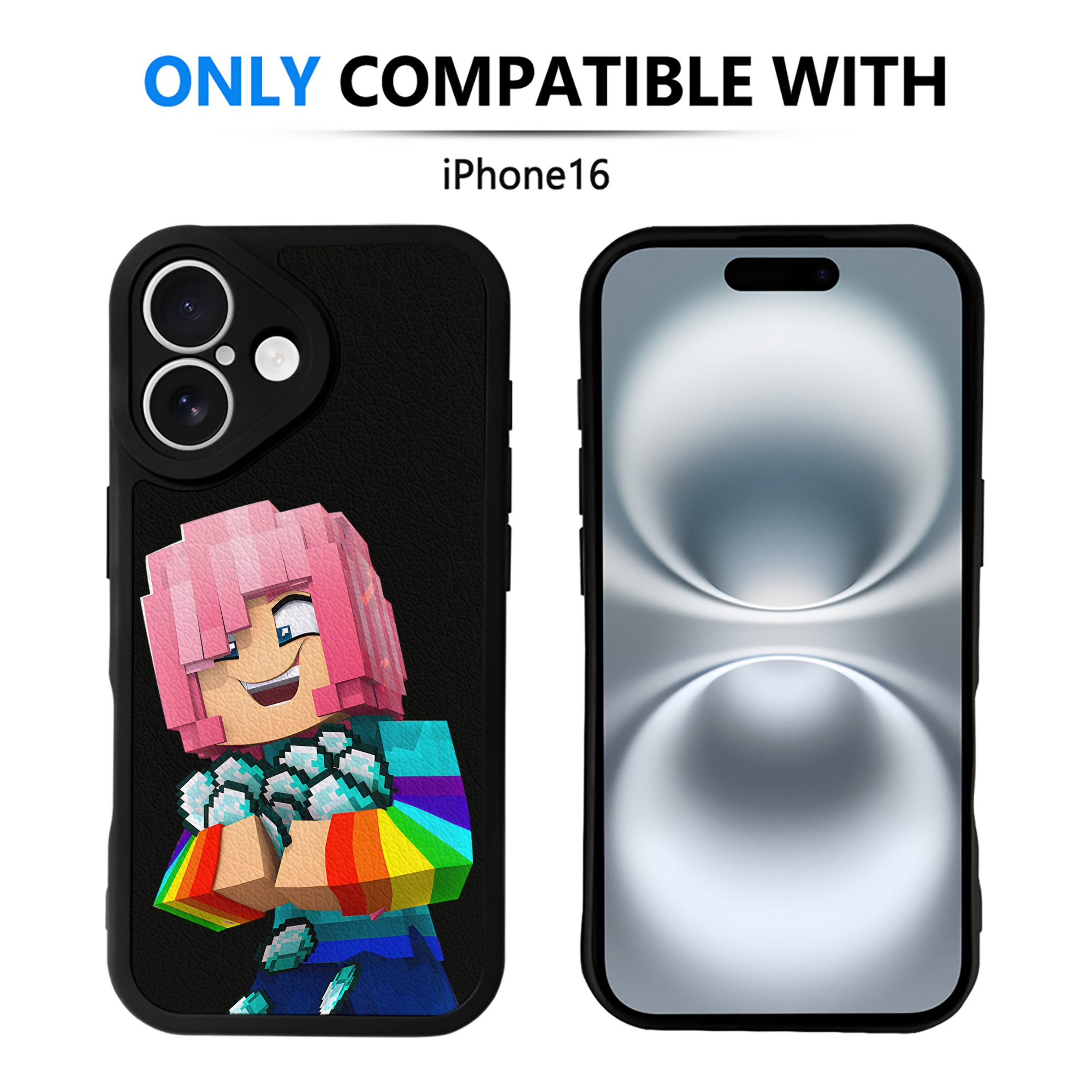 （画像用） マインクラフト ブロックの世界 Minecraft MC Block world 【iPhone 16シリーズ対応】シリコンスマホケース（レザー調） 材質：シリコン